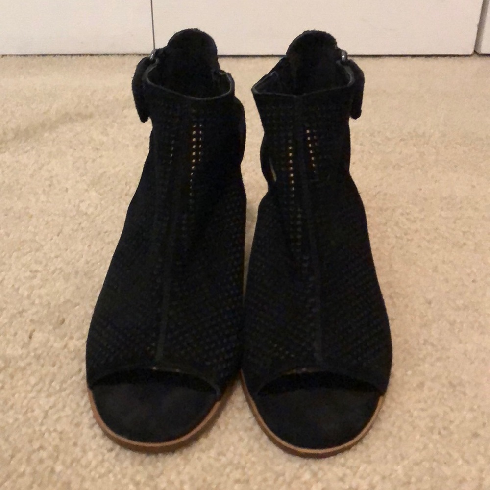 Black booties, mesh material, open toe